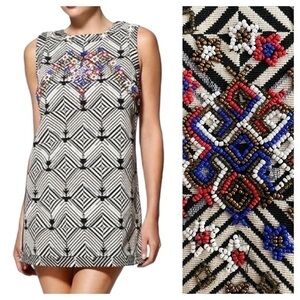 Free People New Romantics Black White Beaded Aztec Mini Dress Small